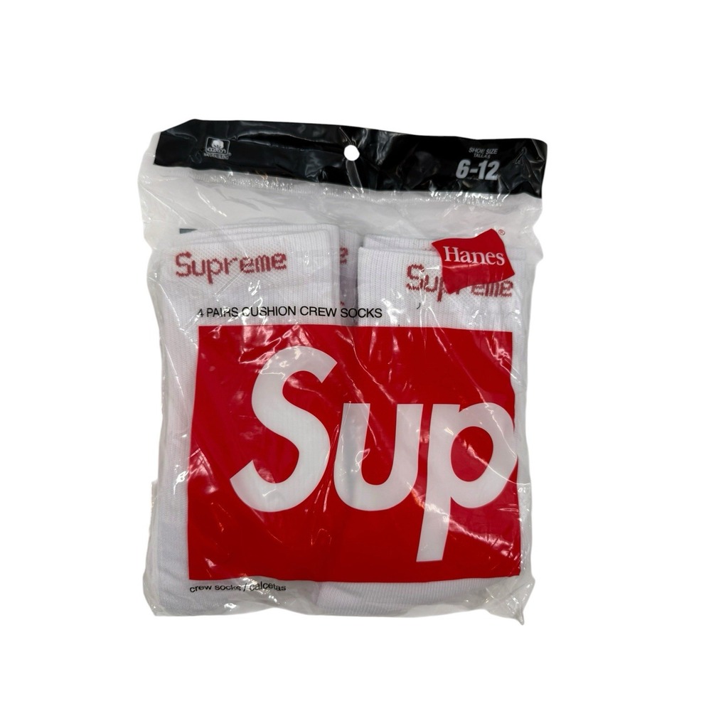Supreme x Hanes Crew Socks 4 Pack White Size 6-12